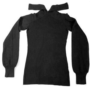 Boston Proper Women's XXS Black Sweater Top Halter Cold Shoulder Bodycon Y2K